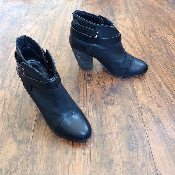 Rag & Bone • Harrow black leather ankle boots heeled bootie moto celeb strappy - Picture 13 of 15
